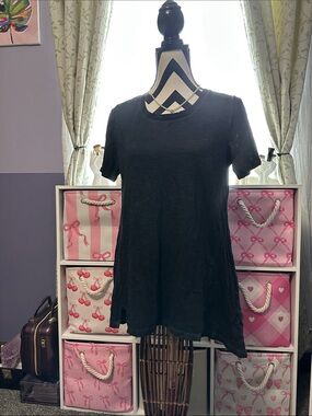 LOGO by Lori Goldstein  Black Short-Sleeve Swing tunic top S
